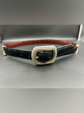 Brighton Reversible Black/Brown Leather Belt with Two-Tone Silver/Gold Buckle